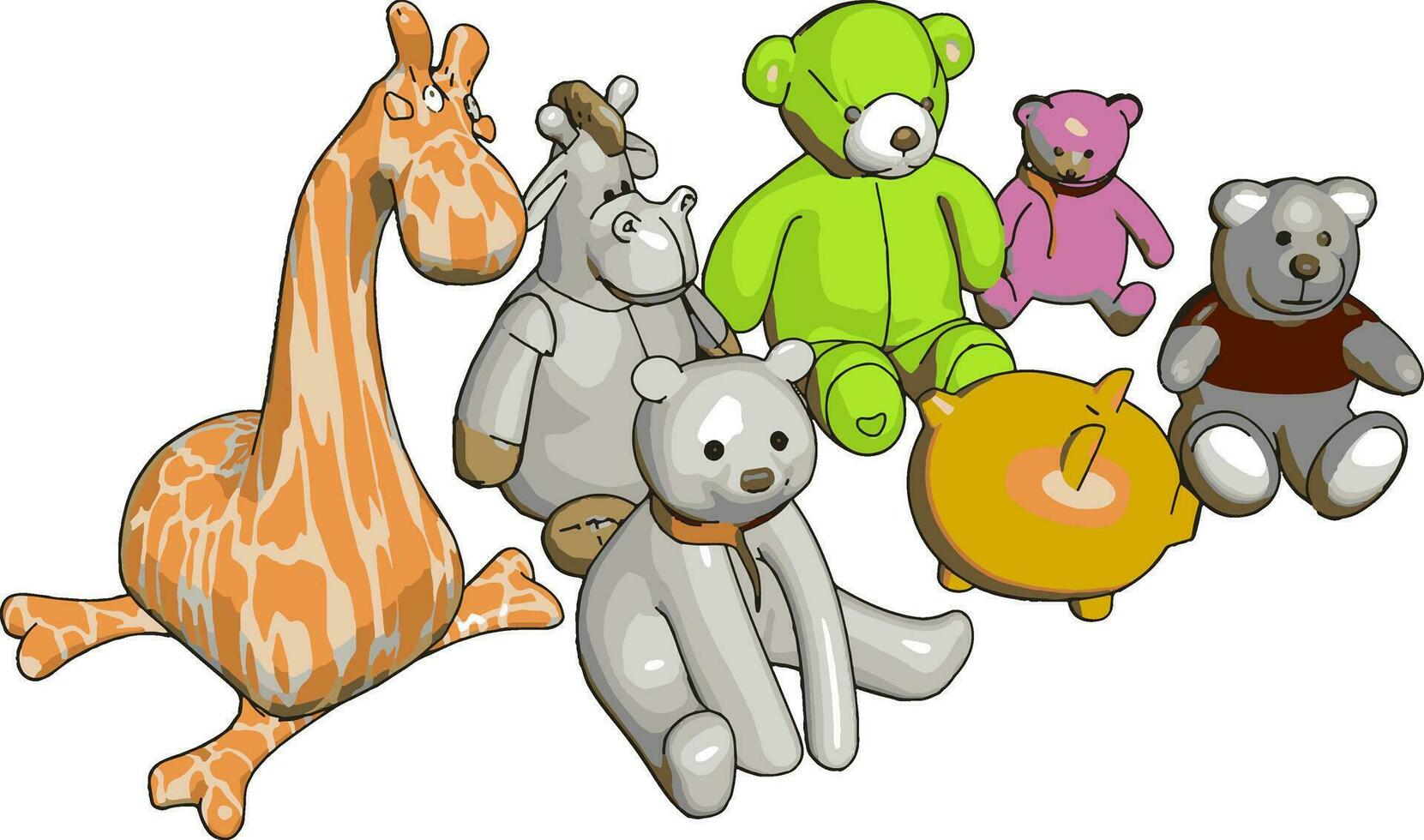 Various stuffed toy animals vector illustration on white background