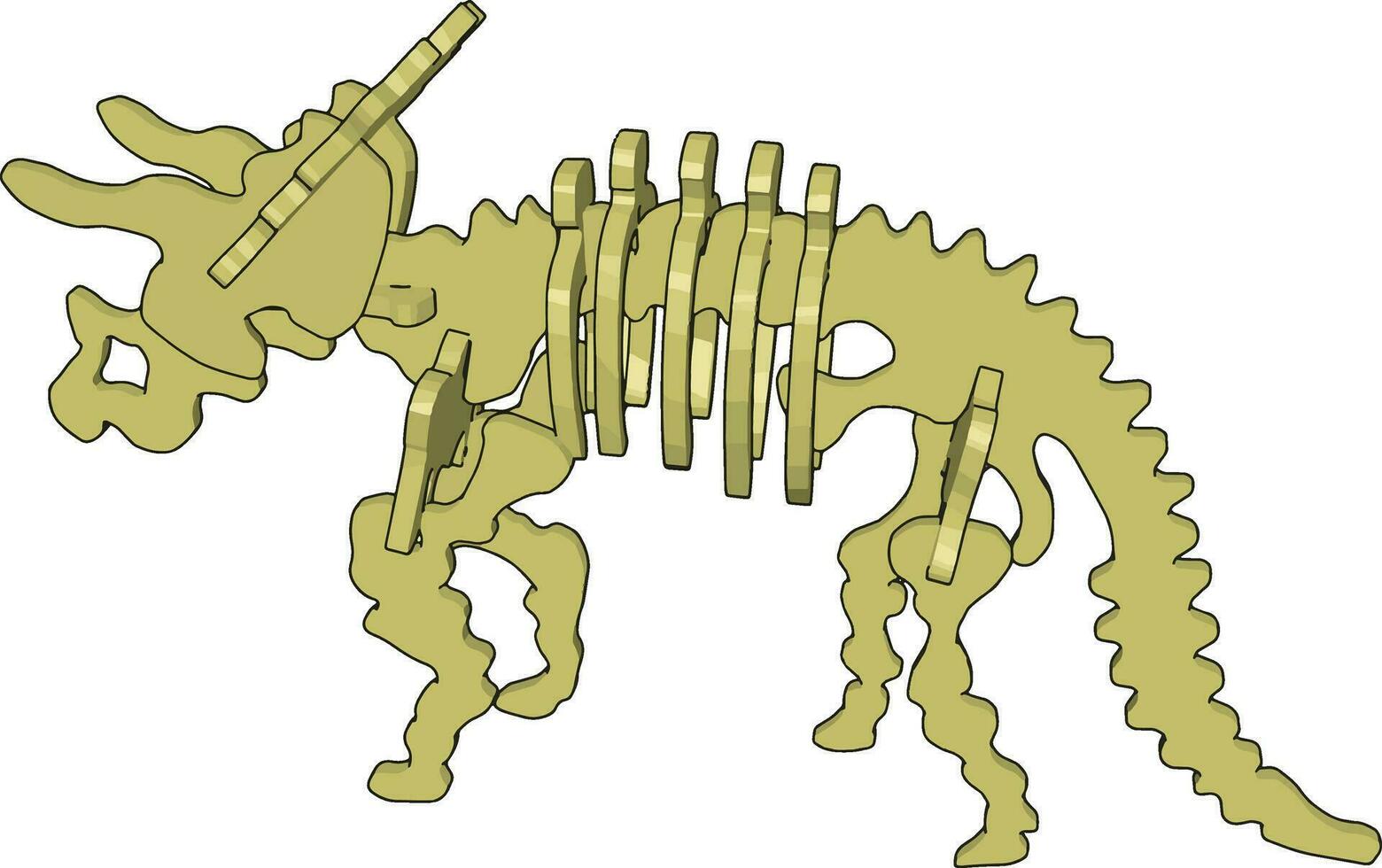 Esqueleto de dinosaurio 3d, ilustración, vector sobre fondo blanco.