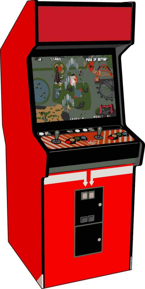 Vintage red video game vector illustration on white background