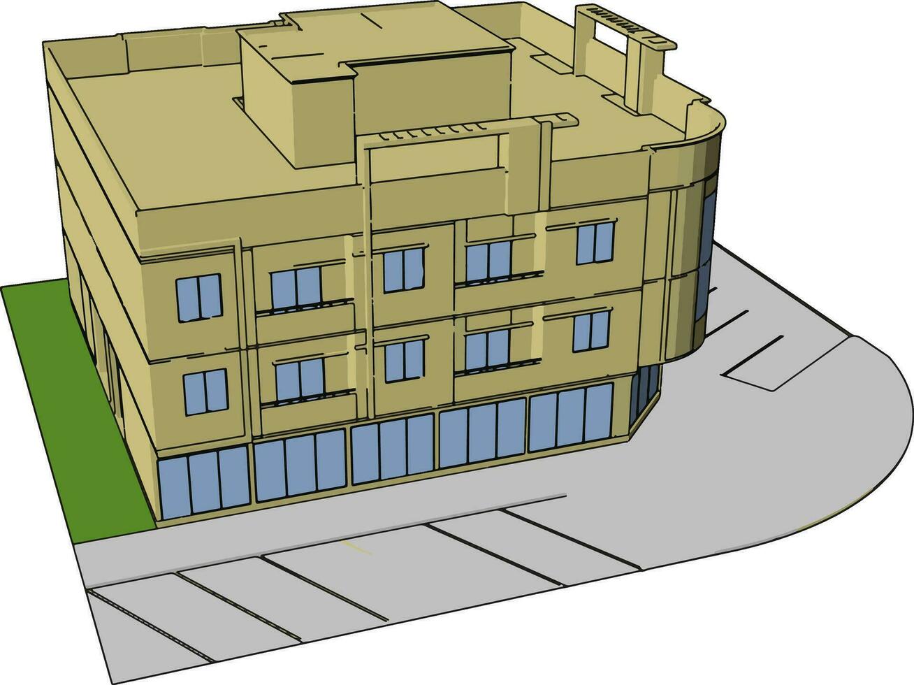 Complex building, illustration, vector on white background.