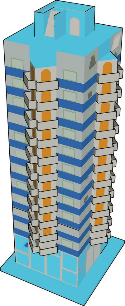 Tall blue building, illustration, vector on white background.