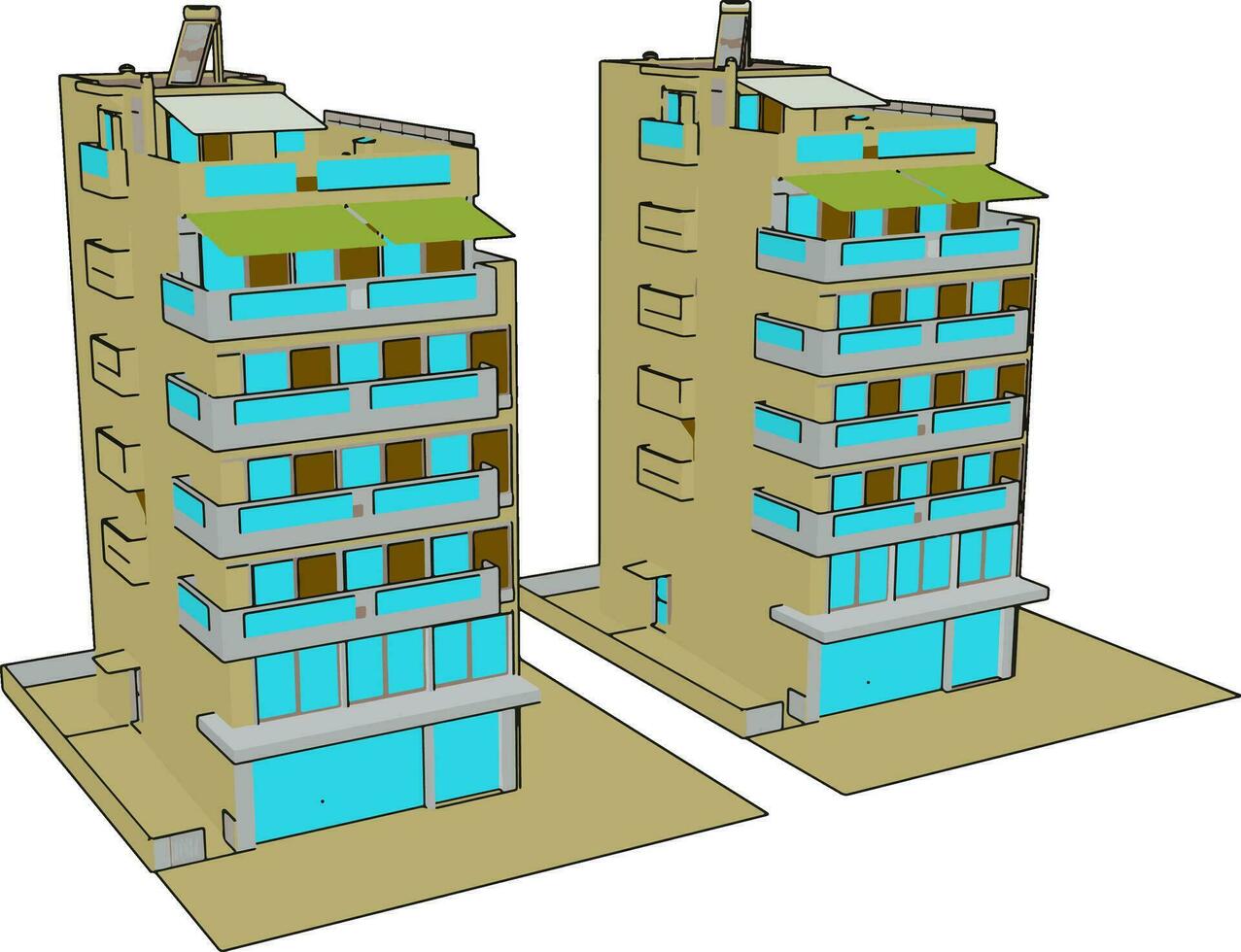 Residential building, illustration, vector on white background.