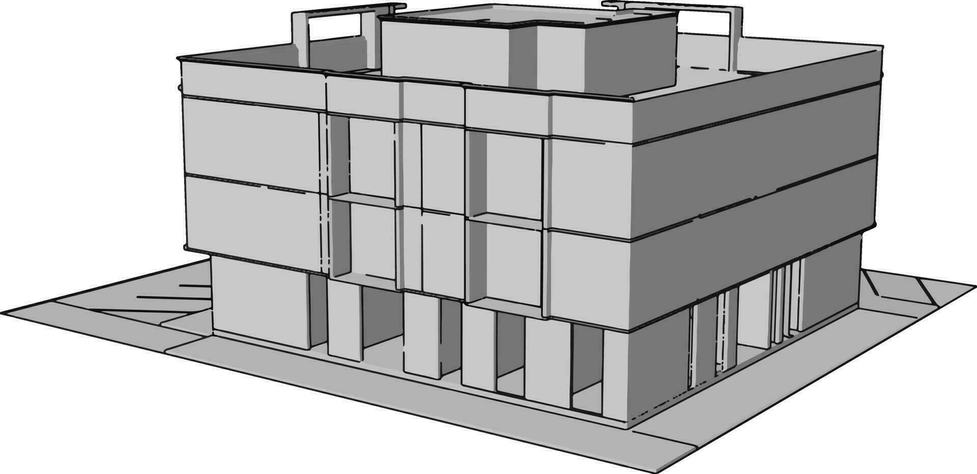 Complex building, illustration, vector on white background.