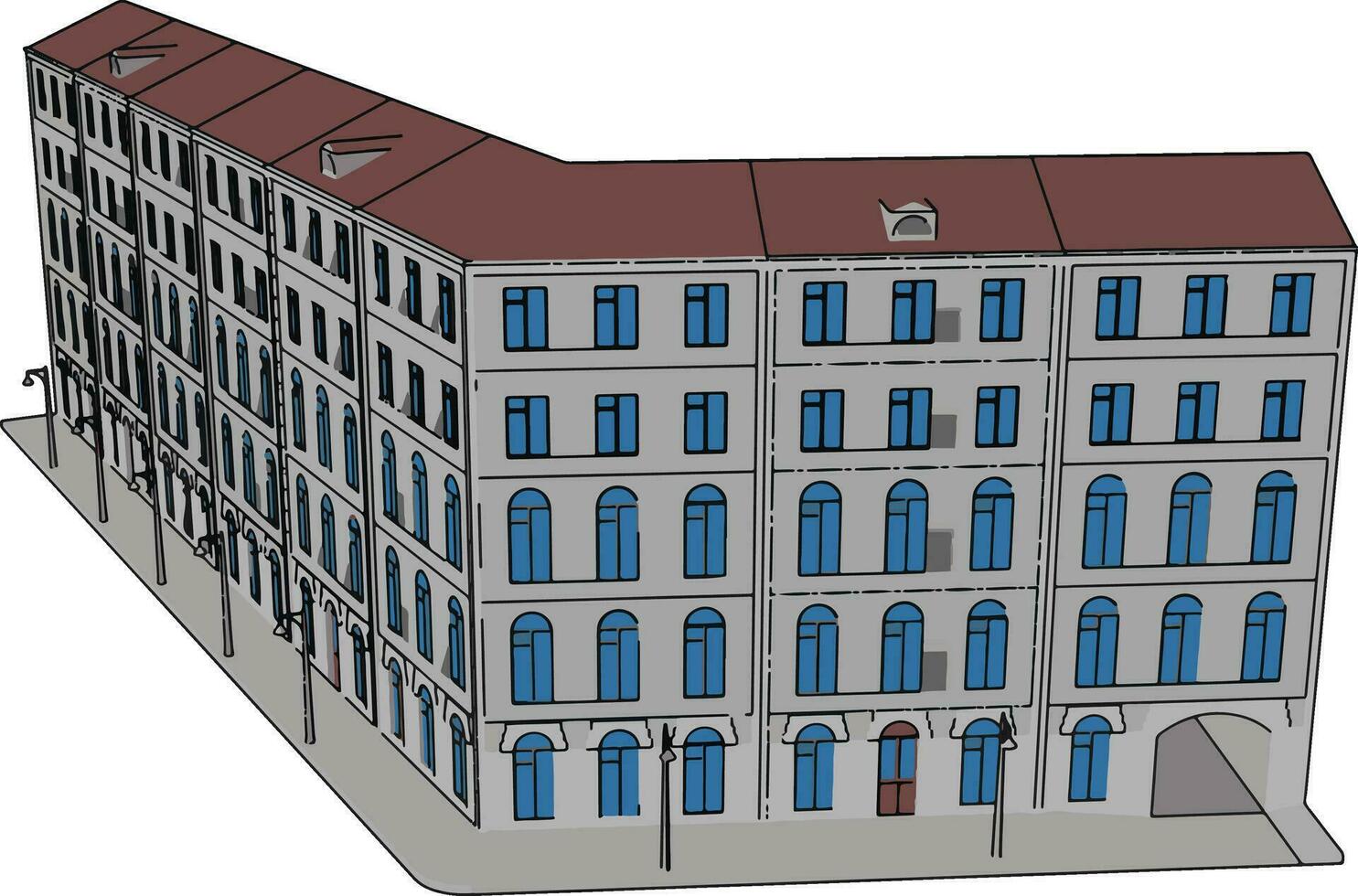 Big building, illustration, vector on white background.