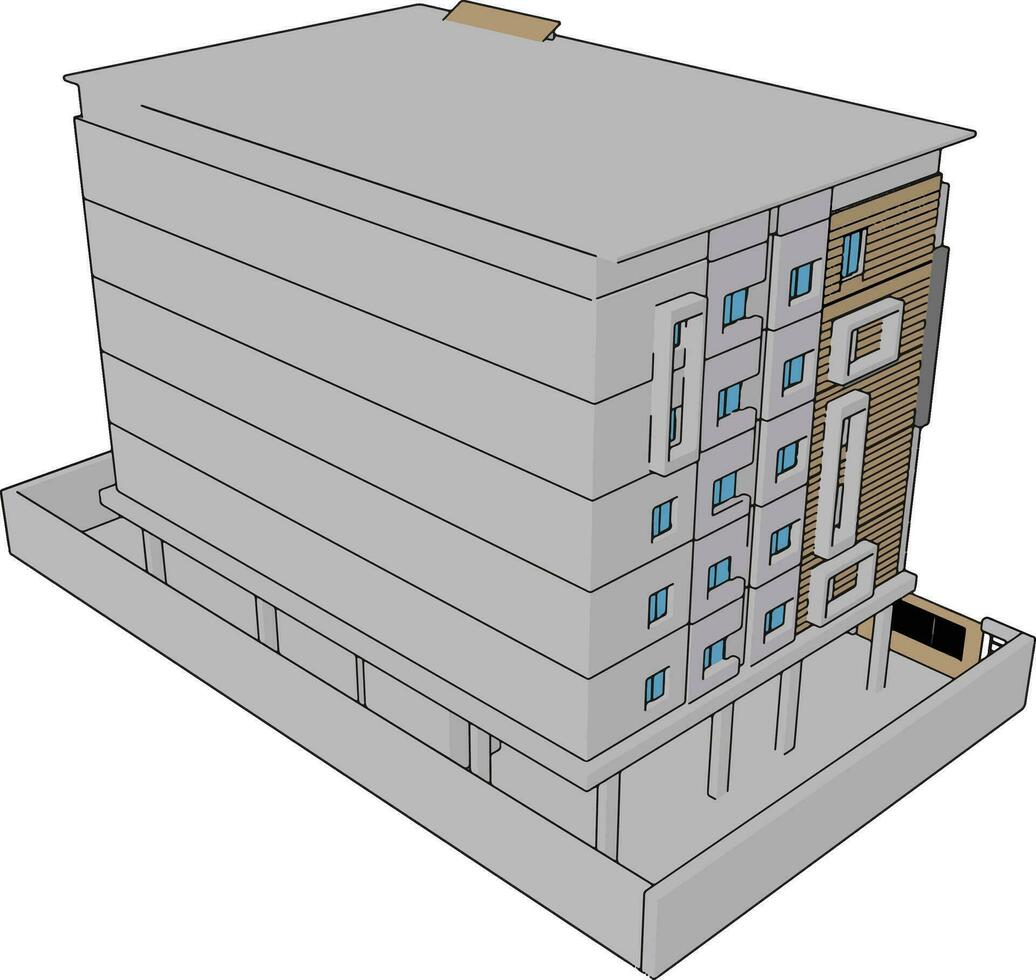 White residential building, illustration, vector on white background.