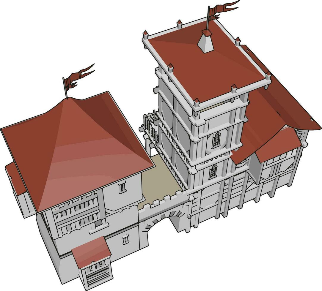 Old castle, illustration, vector on white background.