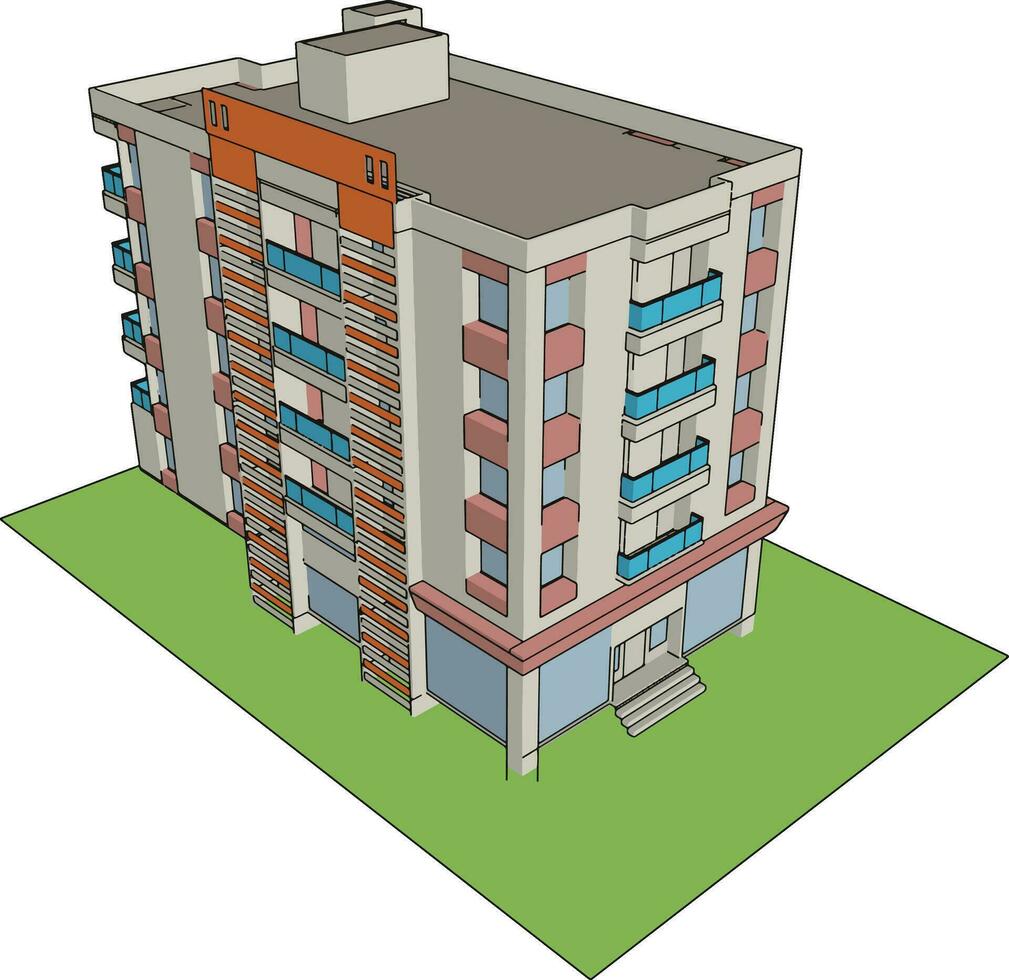 Residential building, illustration, vector on white background.