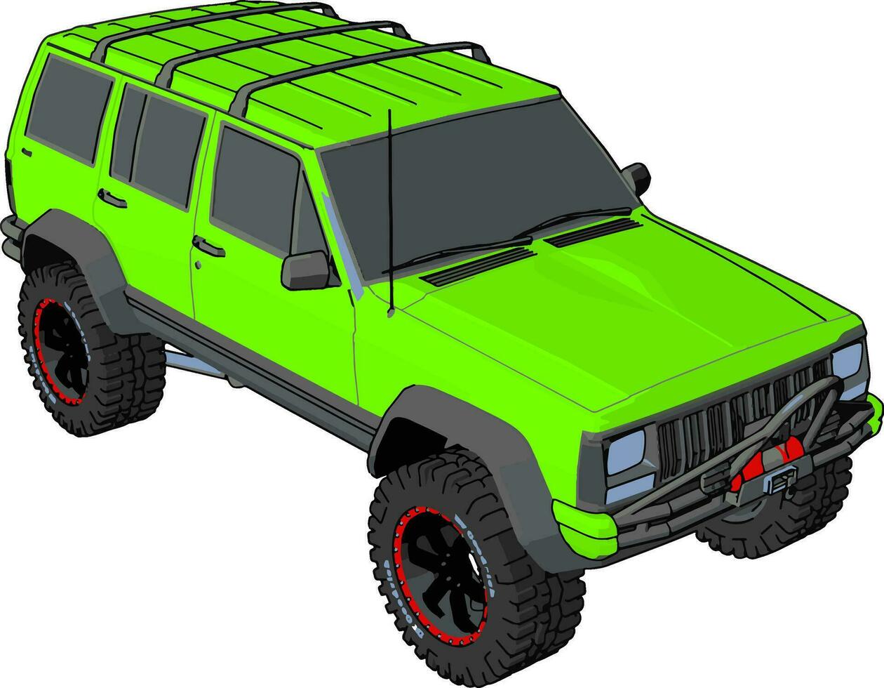 Green off road vehicle, illustration, vector on white background.