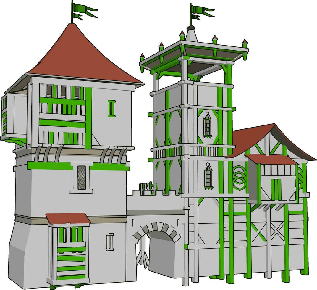 Old castle, illustration, vector on white background.