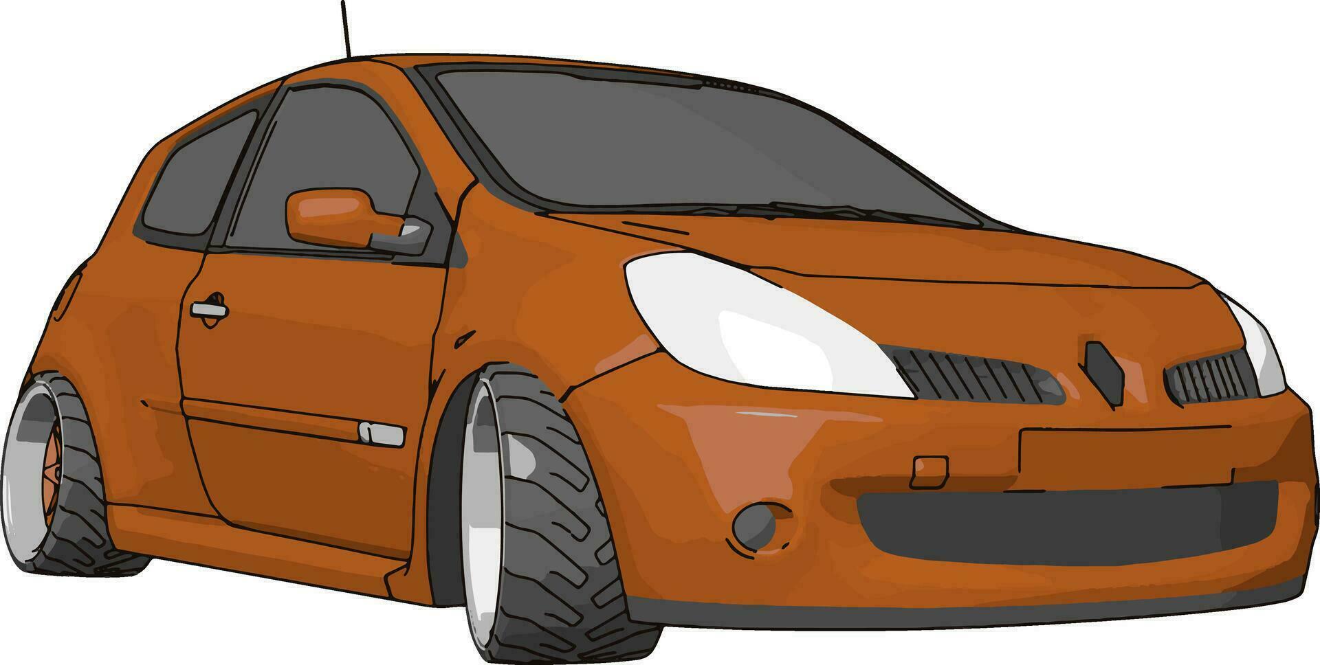 Orange renault clio, illustration, vector on white background.
