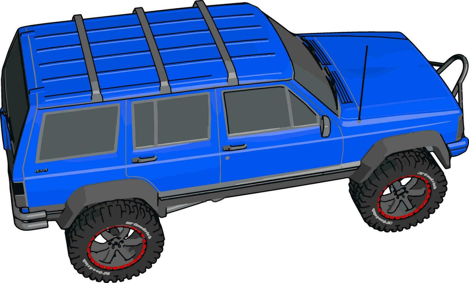 Blue off road vehicle, illustration, vector on white background.