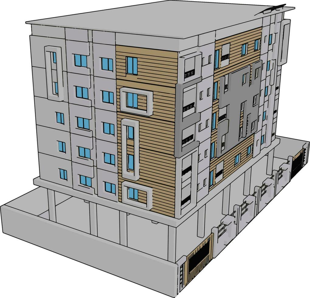 edificio residencial blanco, ilustración, vector sobre fondo blanco.