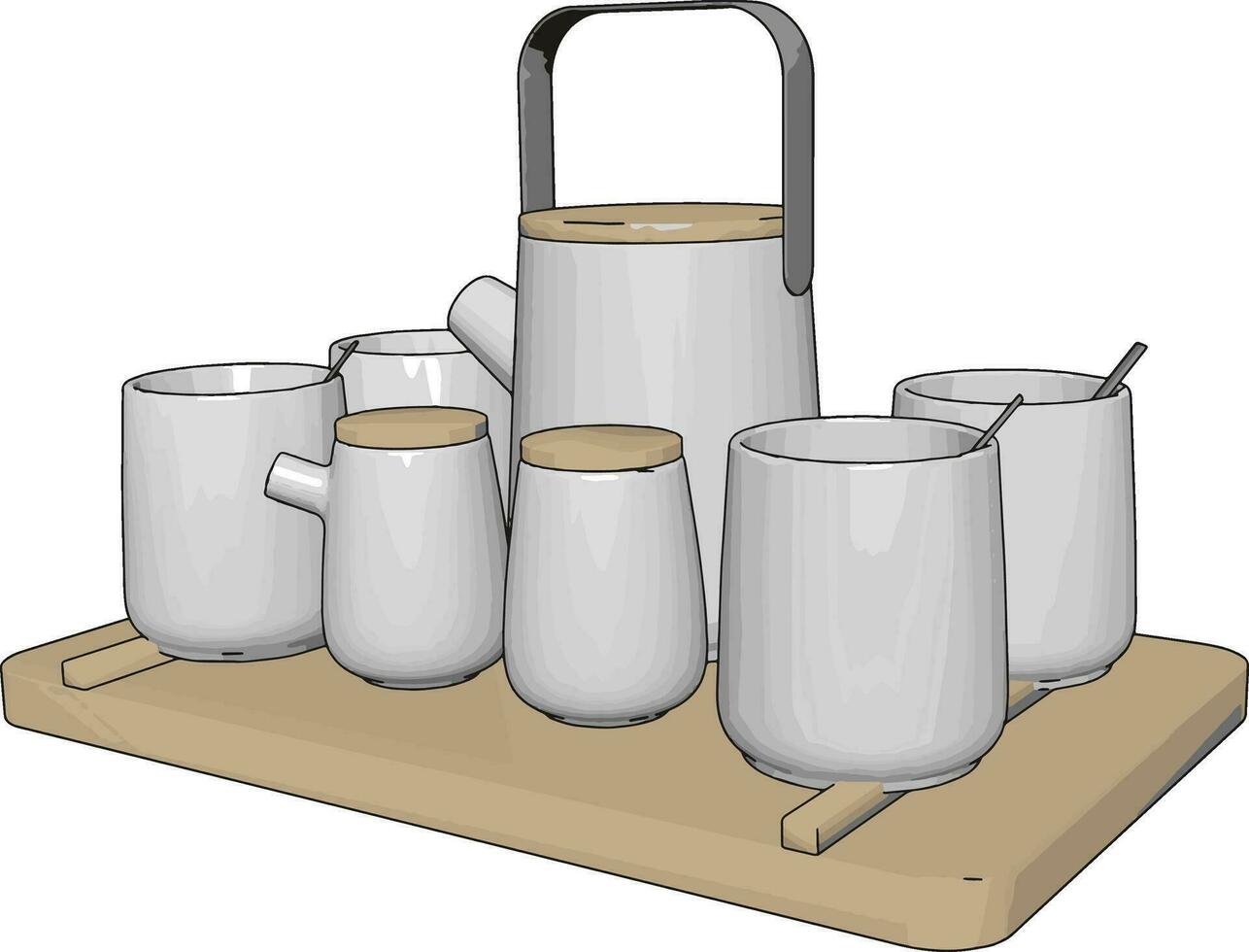 Tazas térmicas en la mesa, ilustración, vector sobre fondo blanco.