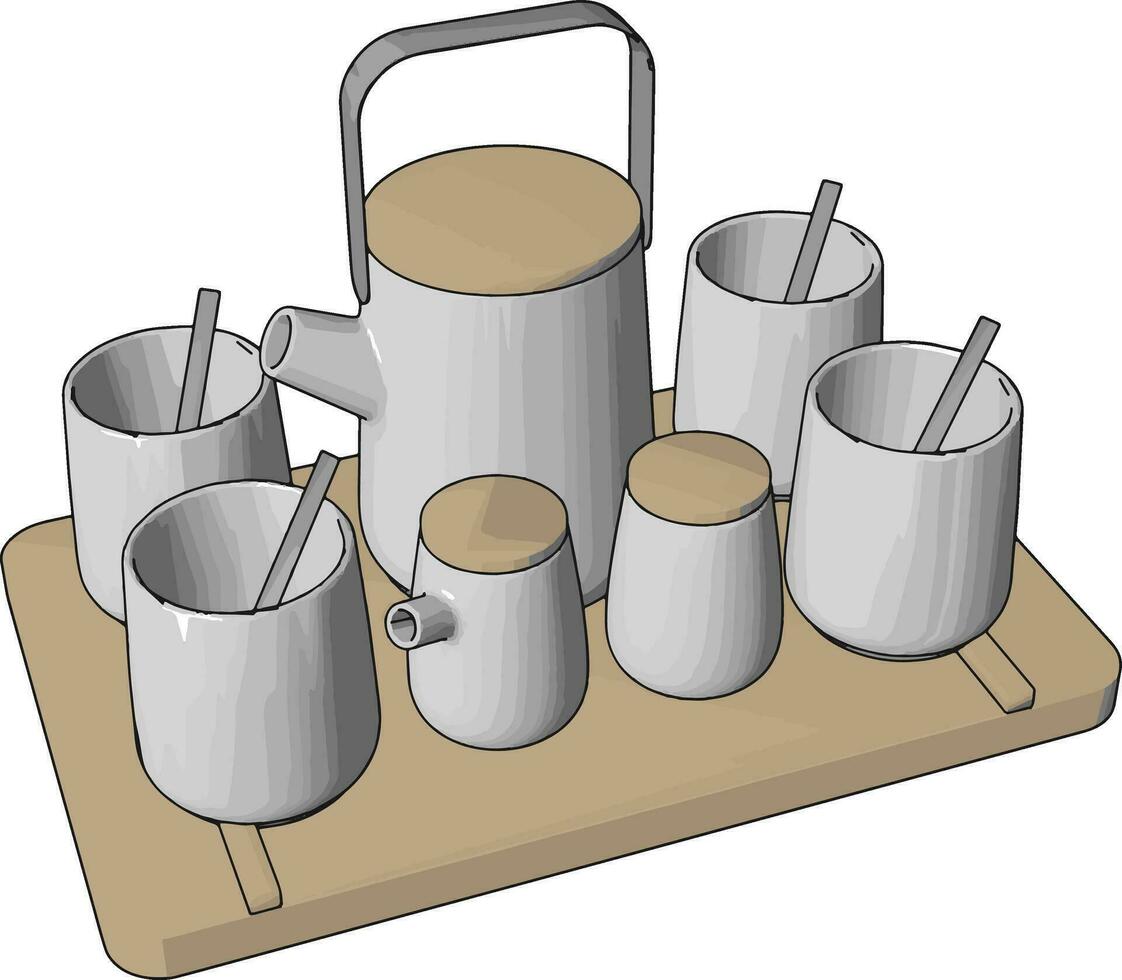 Thermo cups on table, illustration, vector on white background.