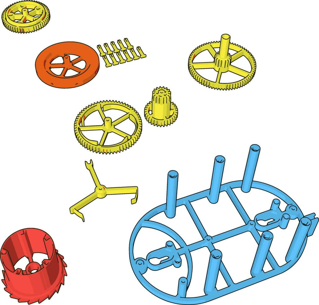 Disassembled pieces, illustration, vector on white background., illustration, vector on white background.