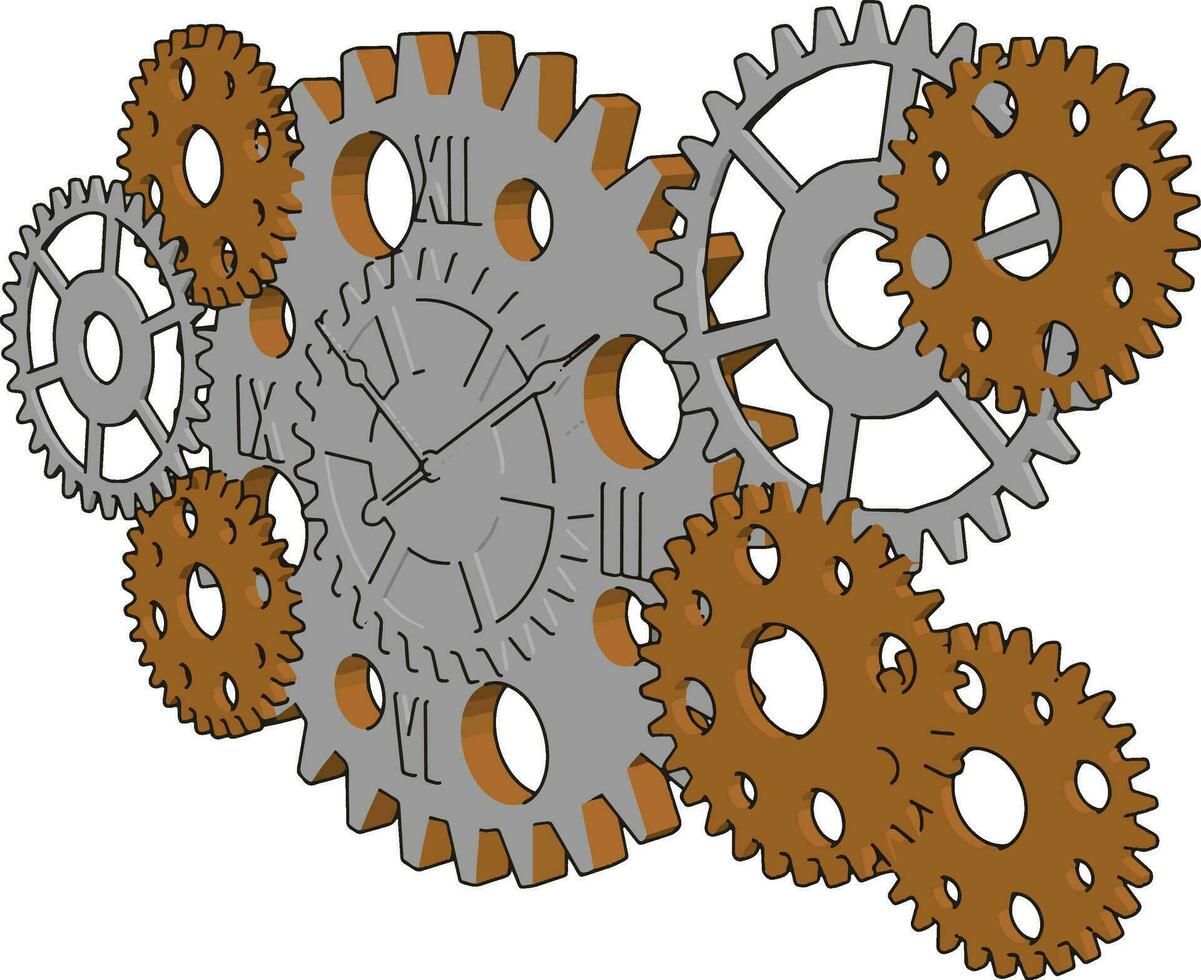Silver gears, illustration, vector on white background.