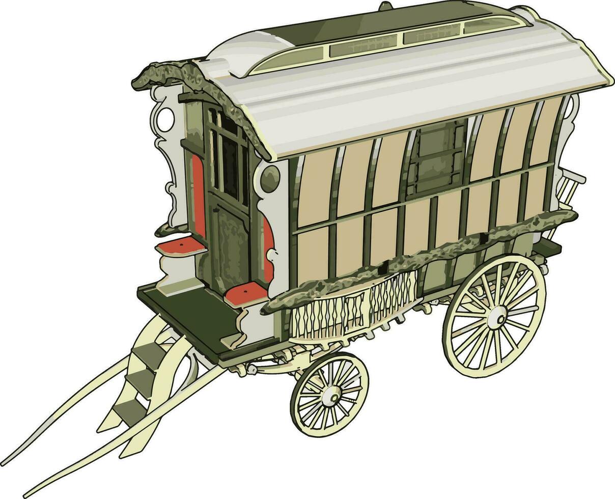Old carriage, illustration, vector on white background.