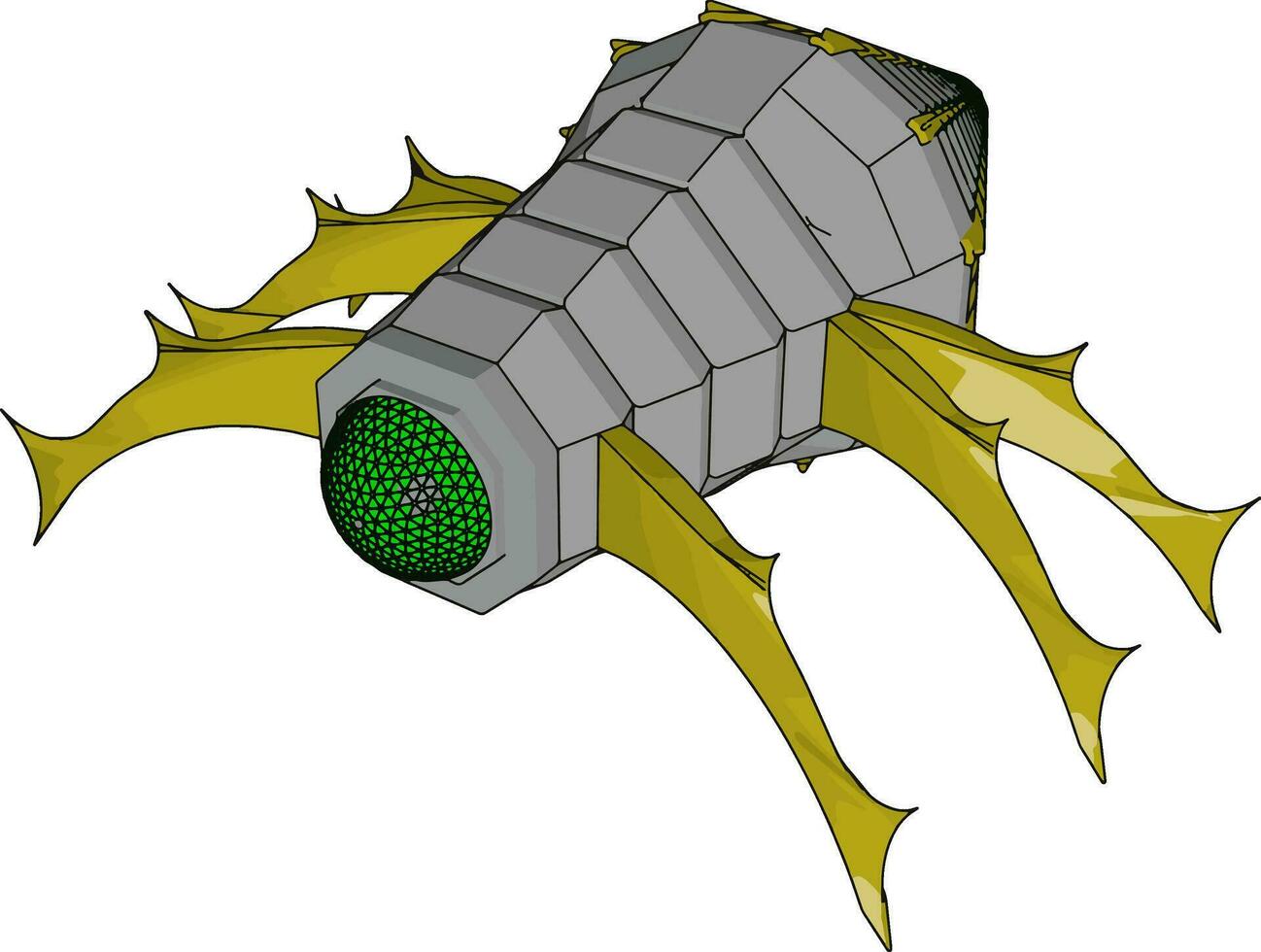 Cyborg bug with yellow legs, illustration, vector on white background.