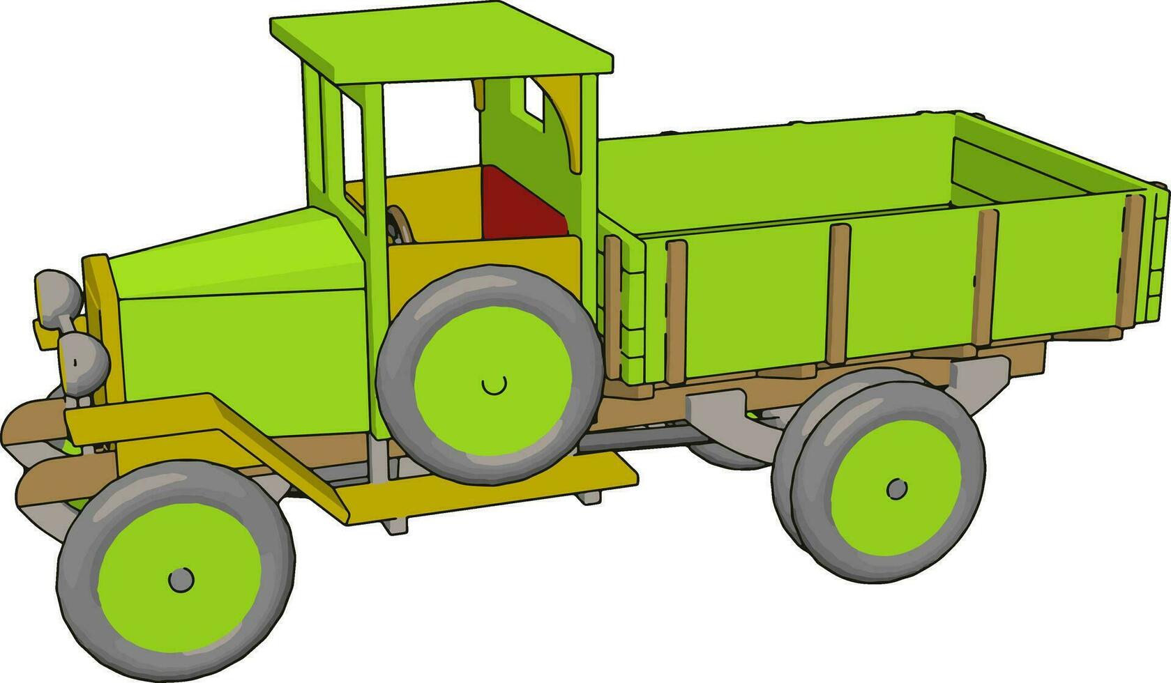 Old retro green car, illustration, vector on white background.