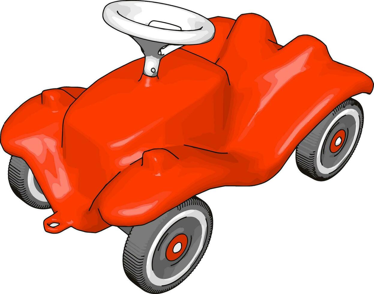 Red kids car, illustration, vector on white background.