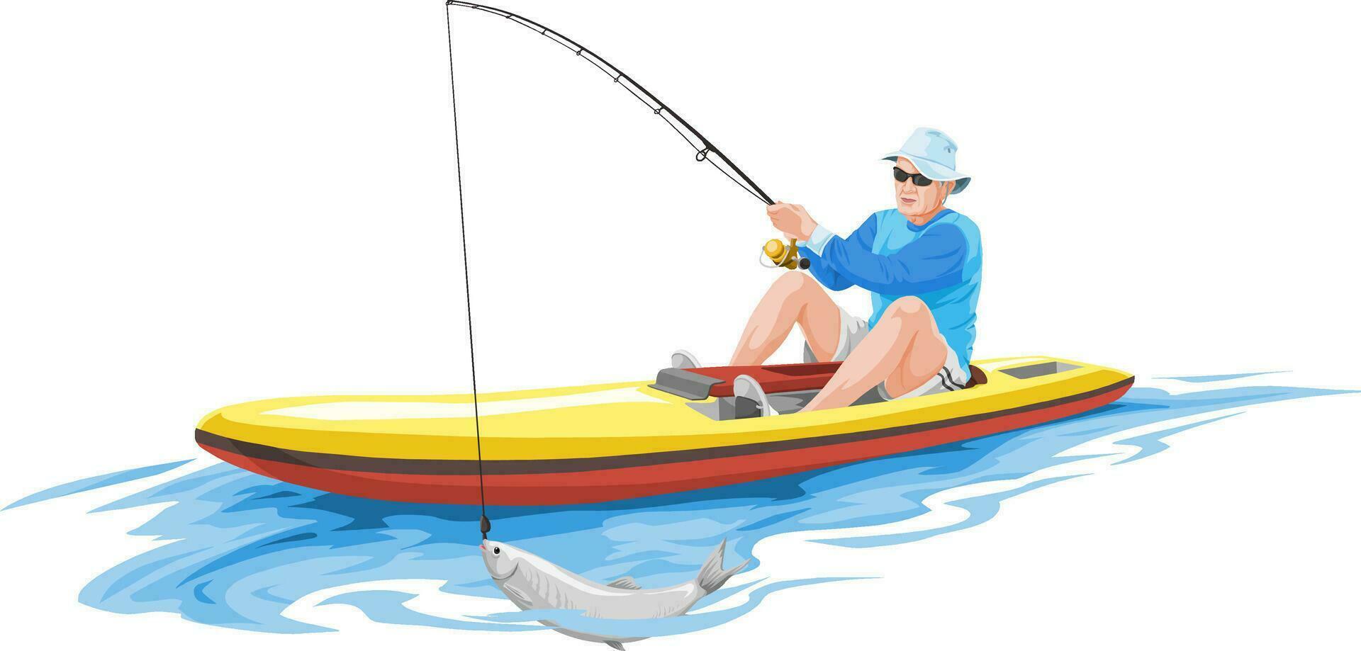 Vector of man fishing on boat.