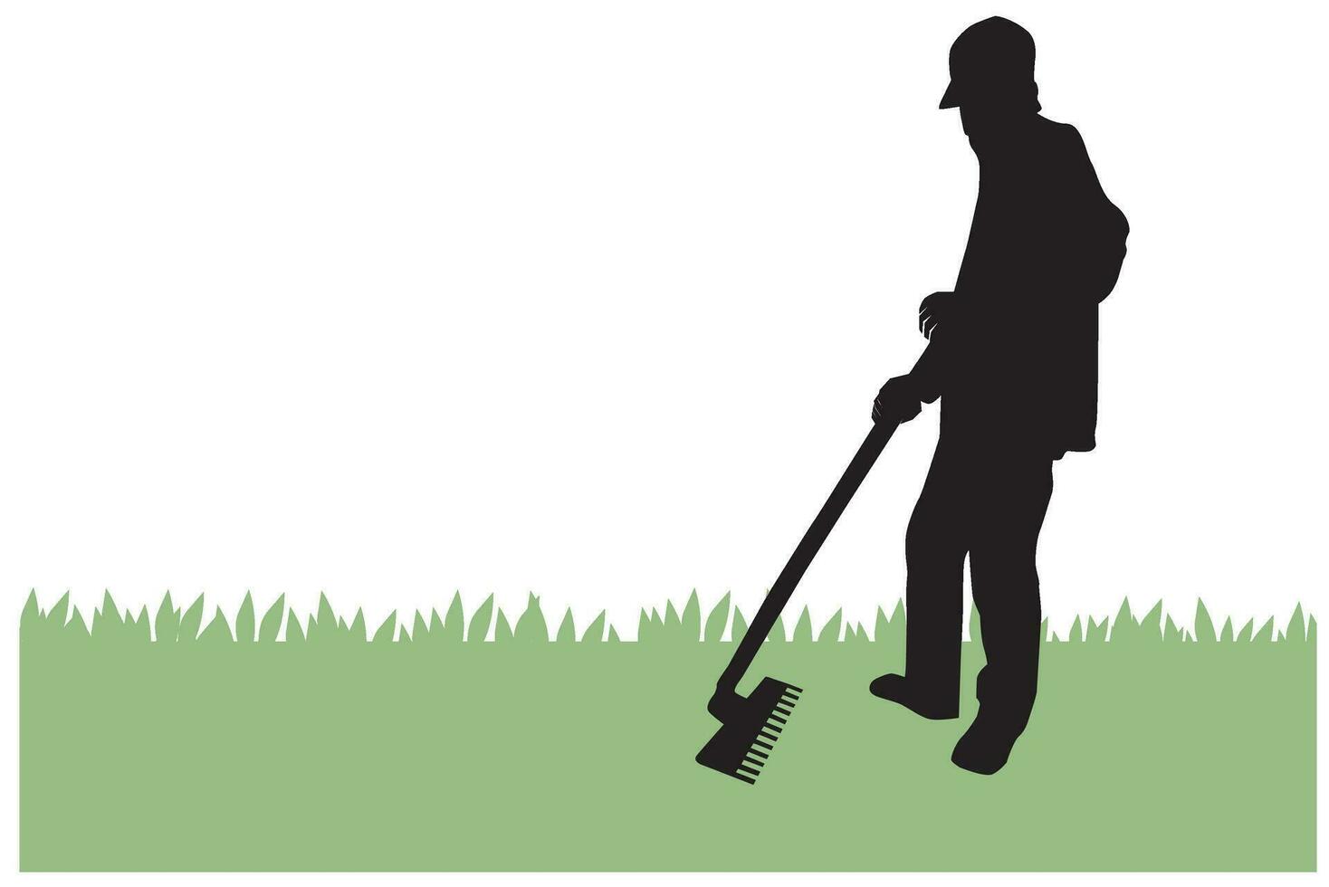 Gardener raking grass, illustration vector
