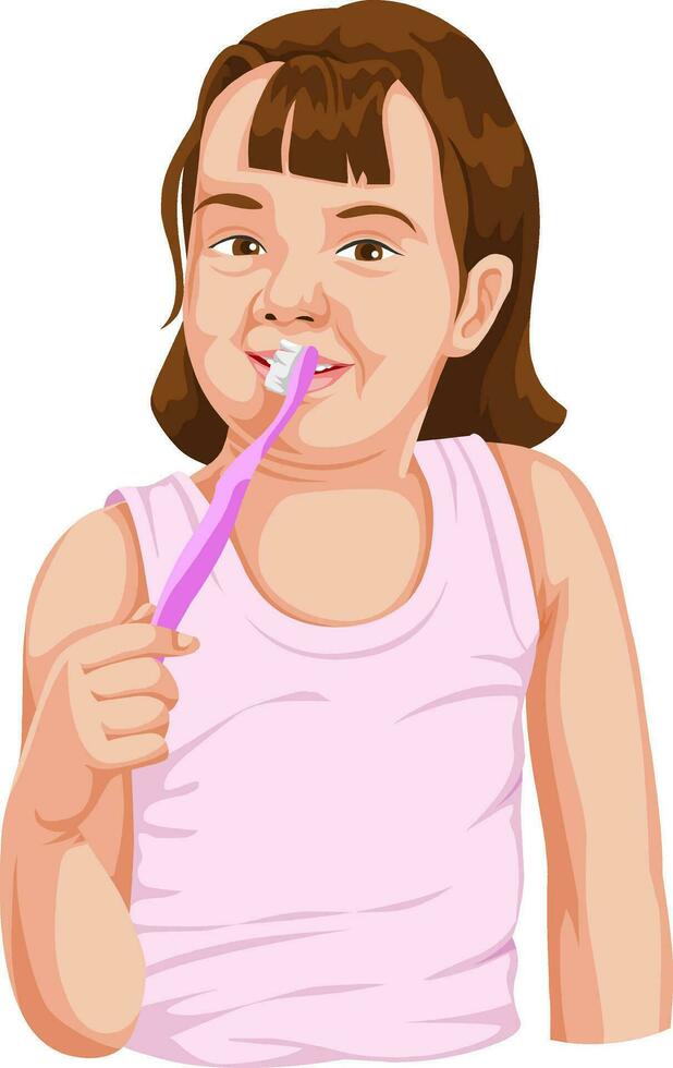 Vector of girl brushing teeth.