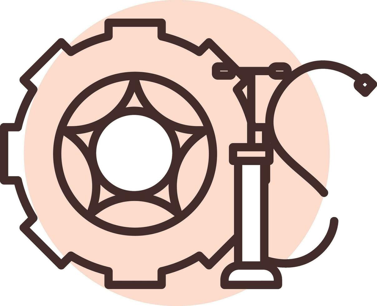 Car wheel with pump, icon, vector on white background.