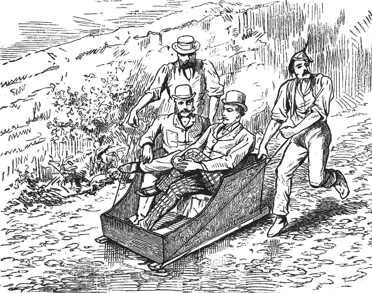 The sled, vintage engraving. vector