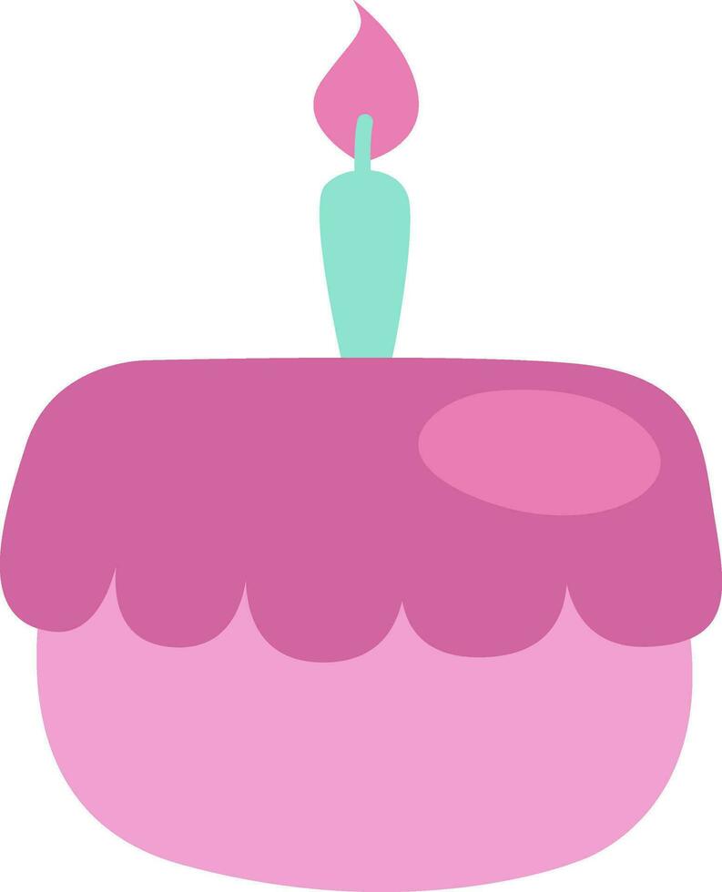 Childhood pink birthday cake, icon, vector on white background.