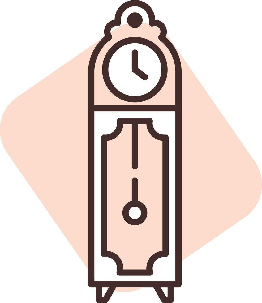Furniture standing clock, icon, vector on white background.