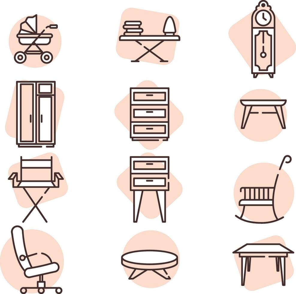 Furniture icon set, icon, vector on white background.