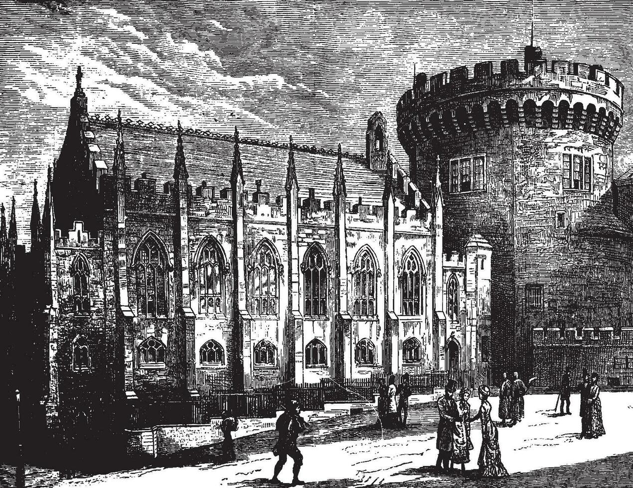 Royal Chapel and the Tower, vintage engraving vector