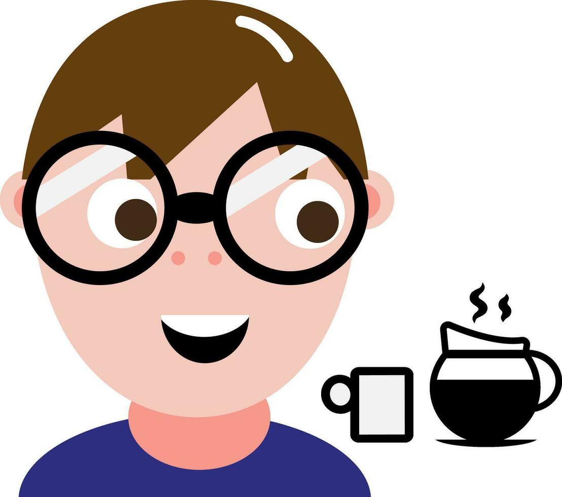 People with glasses drinking coffee, icon, vector on white background.