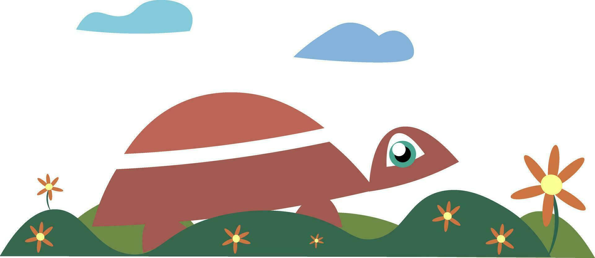 Turtle and flowers vector or color illustration