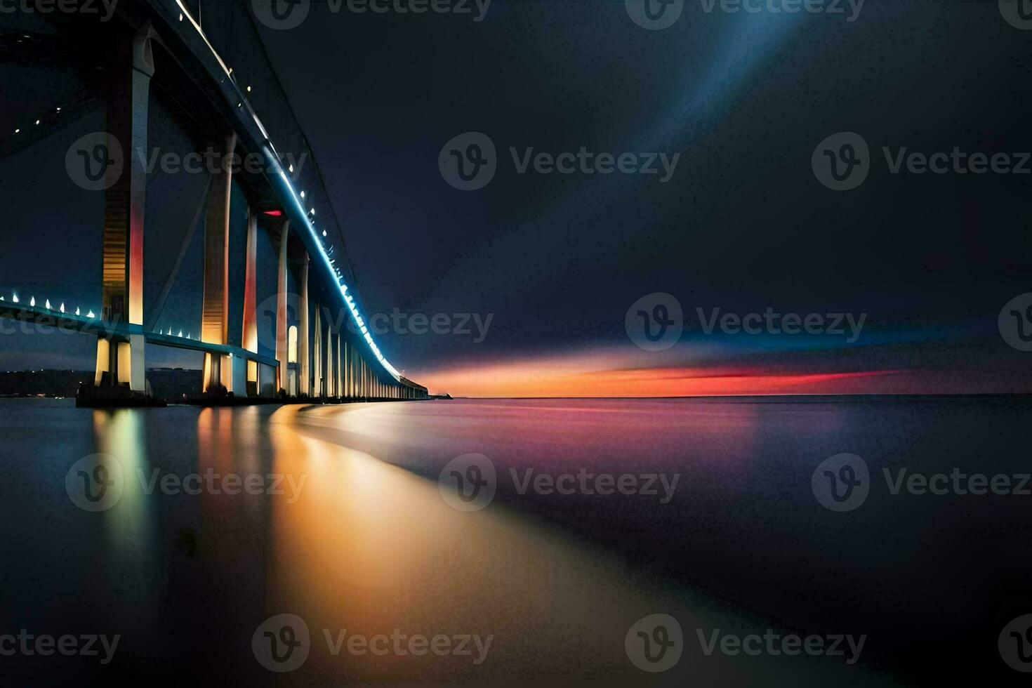 a long exposure photograph of a bridge at night. AI-Generated photo