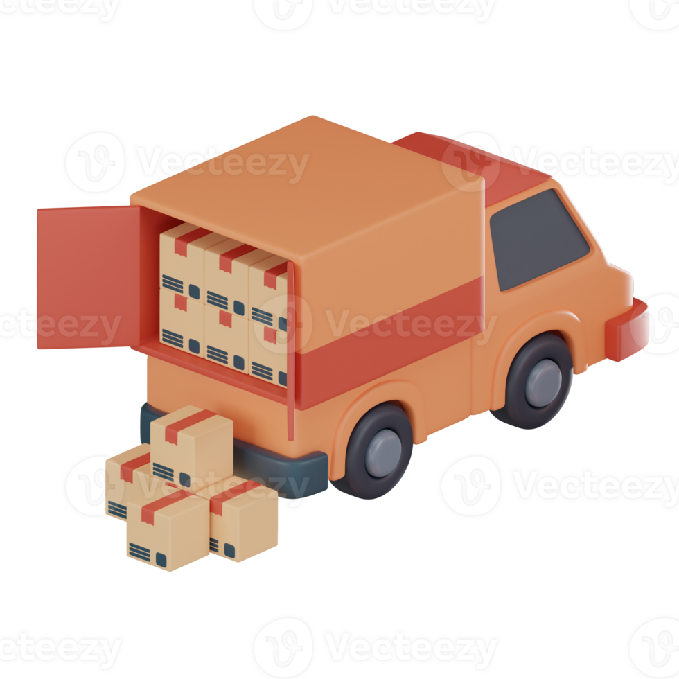 Delivery van cardboard boxes logistics icon 3D render. png