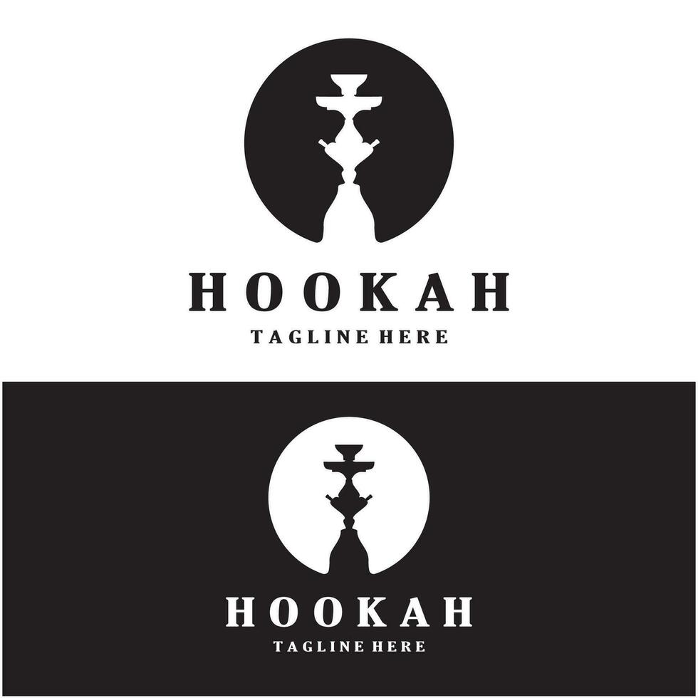 Vintage hookah, shisha or water pipe logo silhouette for club, bar,cafe,vape and shop. vector