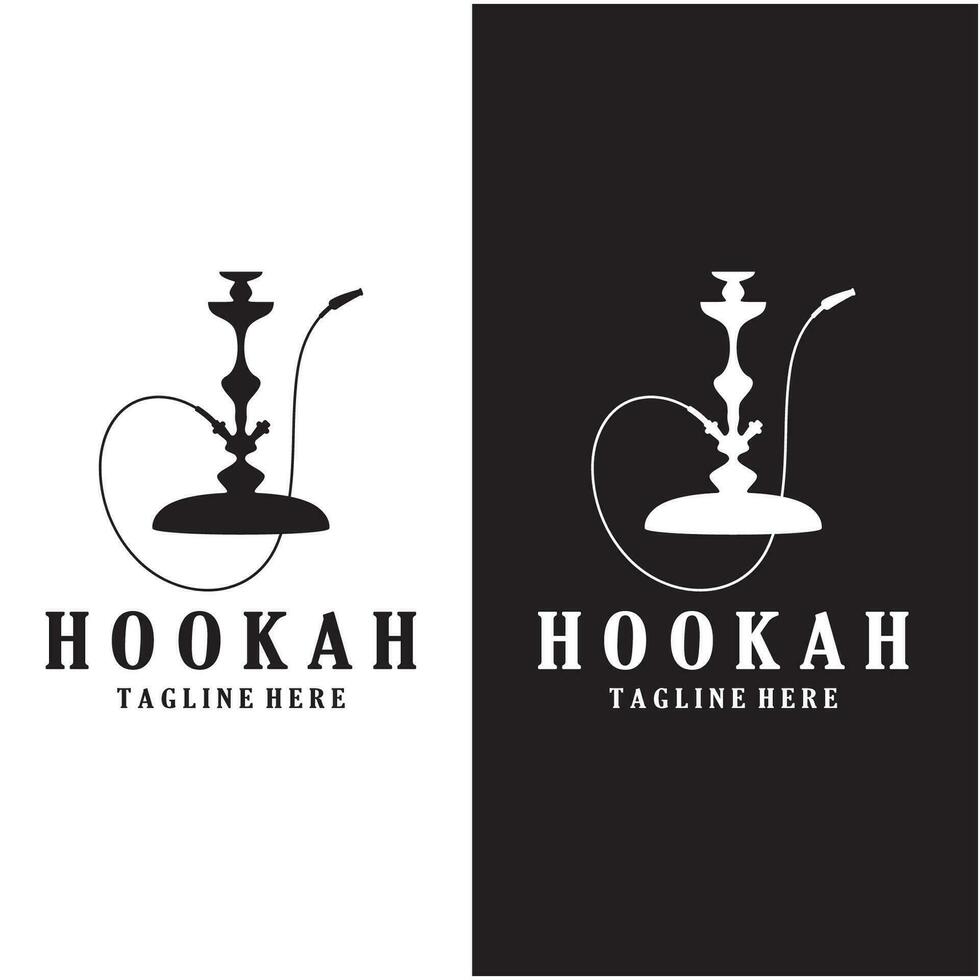 Vintage hookah, shisha or water pipe logo silhouette for club, bar,cafe,vape and shop. vector