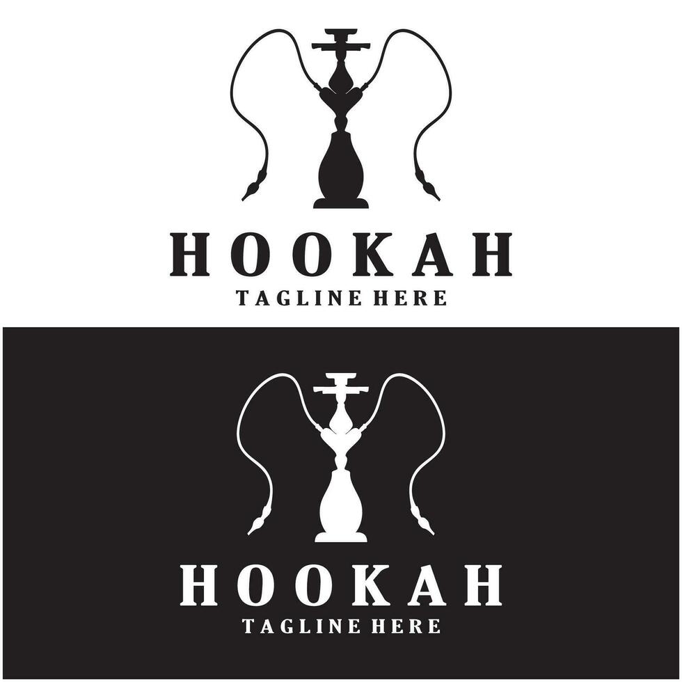 Vintage hookah, shisha or water pipe logo silhouette for club, bar,cafe,vape and shop. vector