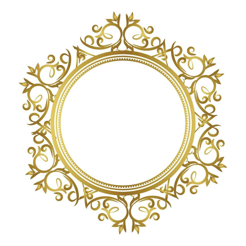 golden round frame with laurel wreath,Vintage flourish Round frame Circle label vector
