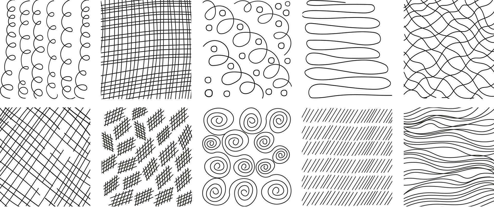 Collection of hand drawn a seamless vector background with sketchy dots.Vector scribbles, grid with irregular,horizontal and wavy strokes,doodle patterns.