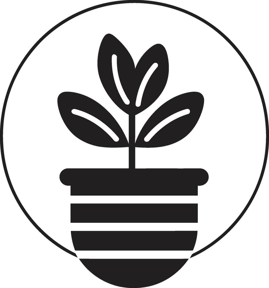 simplista oasis moderno monocromo icono lozano jardín majestad en negro maceta emblema vector