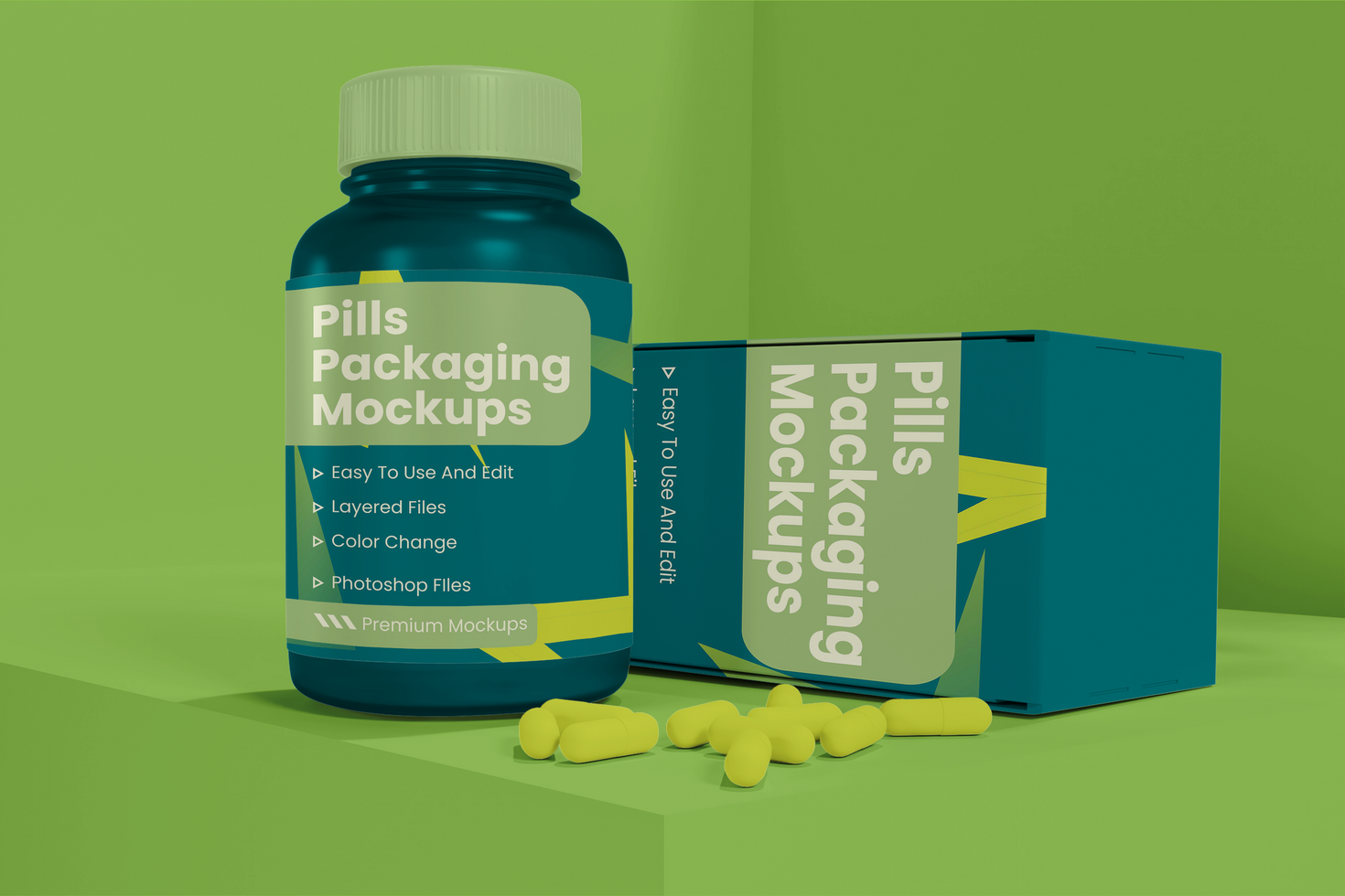 supplement fles en doos plastic mockup psd