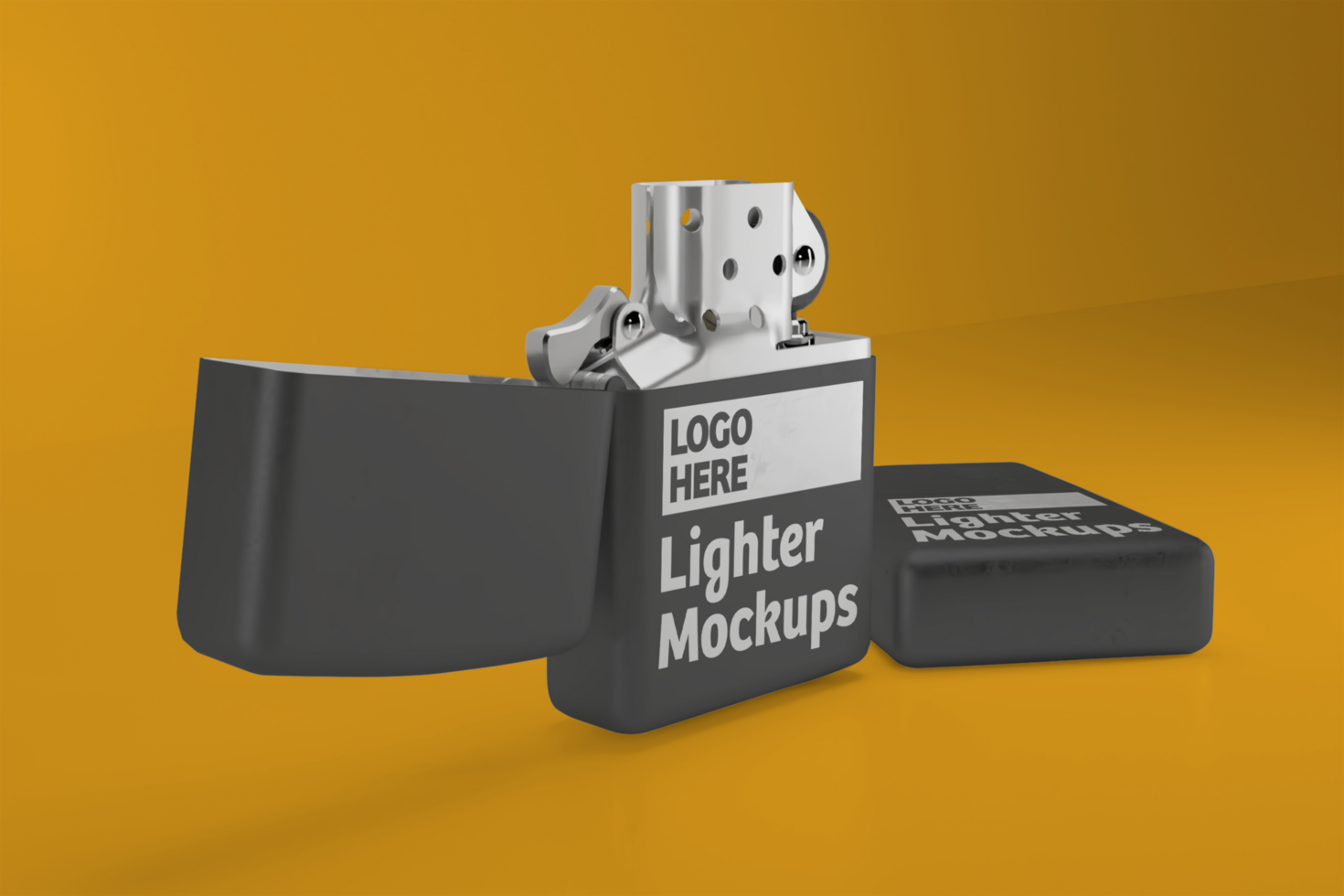 Stainless steel lighter, opened and closed mockup design psd