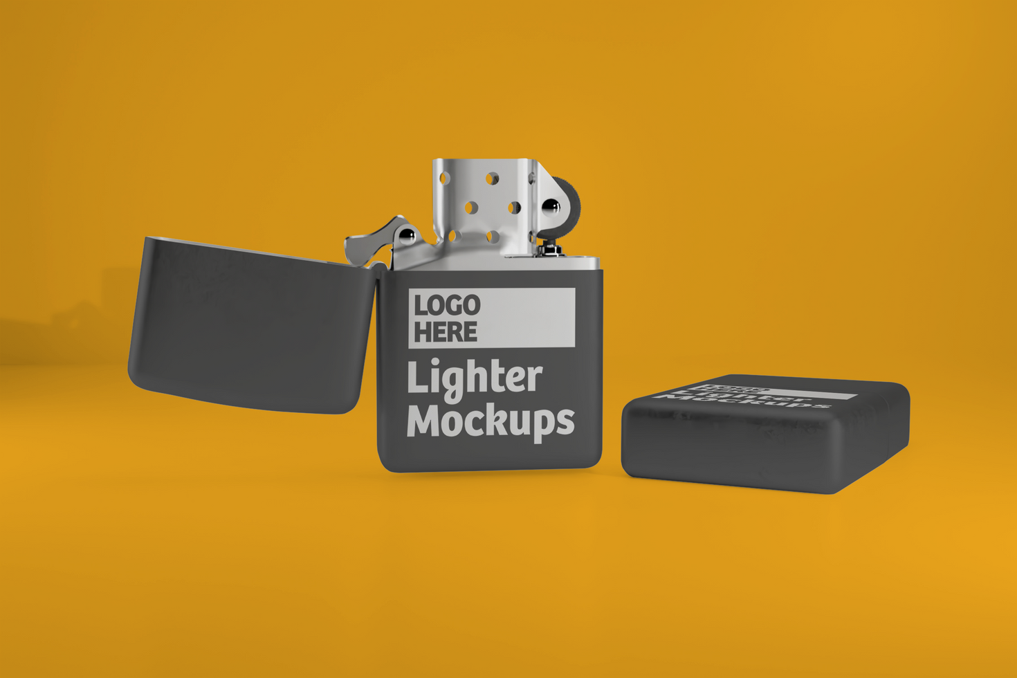 Stainless steel lighter, opened and closed mockup design psd