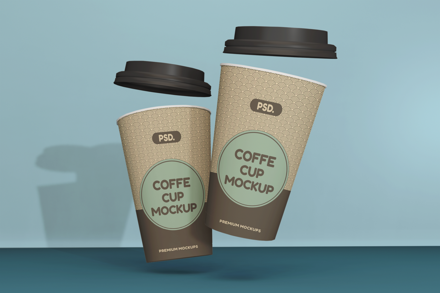 koffie cups in zwaartekracht mockup psd