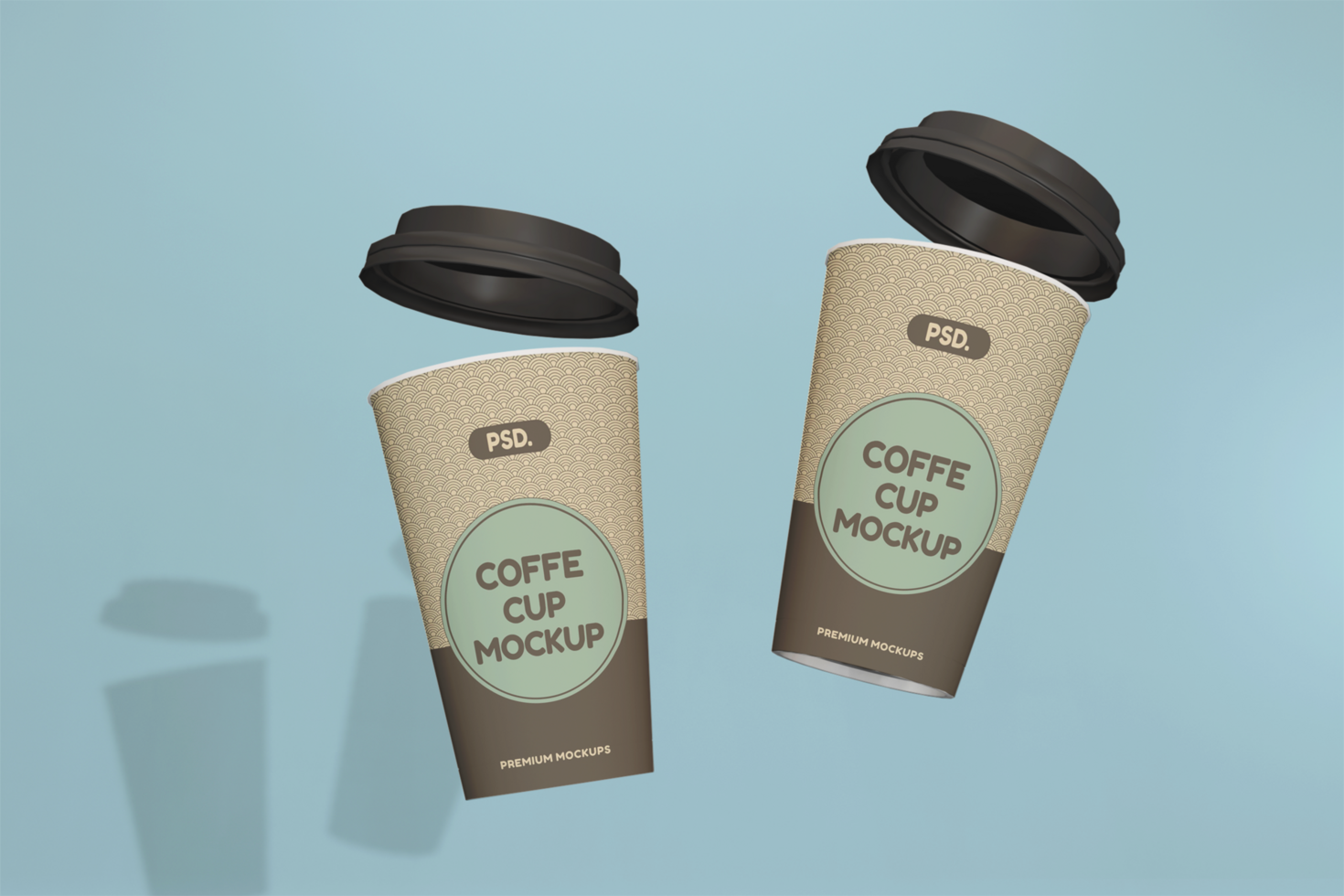 koffie cups in zwaartekracht mockup psd