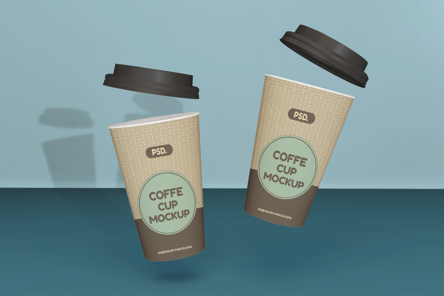 koffie cups in zwaartekracht mockup psd