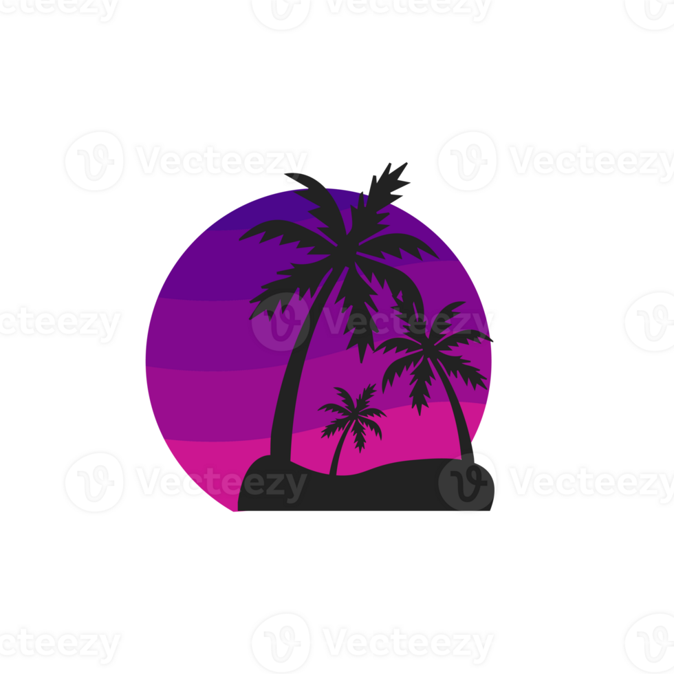 Retro palm tree with ,ulticolored sun shine png